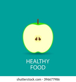 Green apple. Cut fruit. Vector illustration