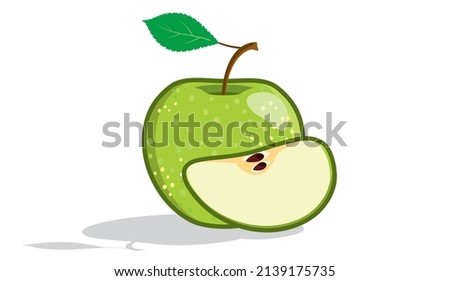 Green apple and cut slice. Juicy fruit served for eating. Granny Smith