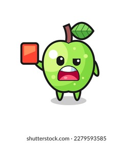 green apple cute mascot as referee giving a red card , cute style design for t shirt, sticker, logo element