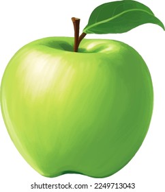 Green Apple Detailed Beautiful Hand Drawn Vector Illustration