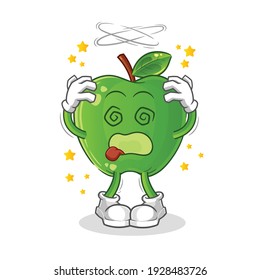 green apple dizzy head mascot. cartoon vector