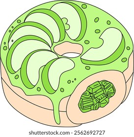 Green Apple Donut with Apple Filling inside and Apple Slices on Topped