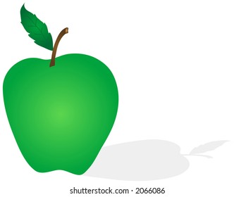 A green apple with drop shadow isolated over a white background. Illustration. Easily editable and scalable vector format.