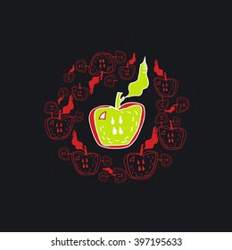 Green apple. Element for design, apple arranged in a circle . Unique vector concept.