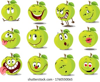 Green Apple Emoticon Flat Vector Design Cartoon Illustration
