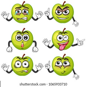 Green Apple Faces Expression on White Background illustration
