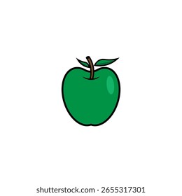Icono de diseño plano de manzana verde aislado con línea de trazo para recursos gráficos de icono de Web EPS 10