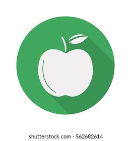 Green apple flat design long shadow icon. Vector silhouette symbol
