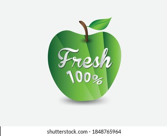 Green Apple fresh 100% icon Vector illustration
