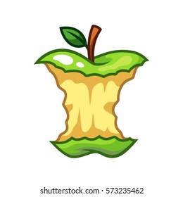Green apple fruit bite core vector.