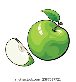 Green apple, fruit cartoon, Apple with leaf isolate on white background, EPS10