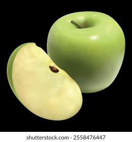 Green Apple fruit half sliced illustration isolated vector design