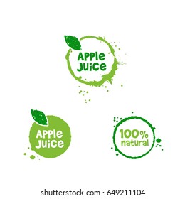 Green apple fruit juice one hundred percent logo set template. Vector objects on white background.