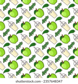 Green apple fruit juice seamless pattern background illustration for label product, shop logo, stamp, banner, and more