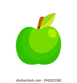 manzana verde. Fruta con hoja. Cocina natural fresca. Ilustración plana