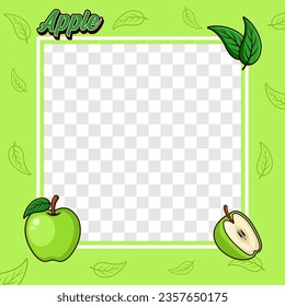 Green apple fruit photo frame cover background design for label product, shop logo, stamp, banner, and more