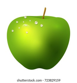 Green apple fruit realistic 3d healthy vegetarian sweet ripe vector illustration.