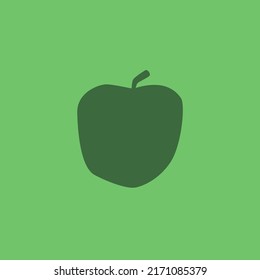 Green Apple Fruit Silhouette in Flat Design Style. Cartoon Icon. Apple Contour Isolated on Green Background, Simple Drawing.