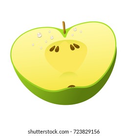 Green apple fruit slice realistic 3d healthy vegetarian sweet ripe vector illustration.