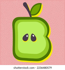 Green apple fruit style alphabet text, letter B