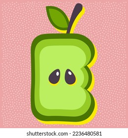 Green apple fruit style alphabet text, letter E