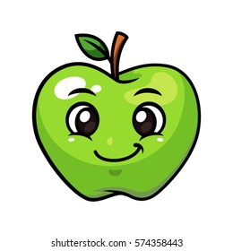 Green apple fruit vector character.