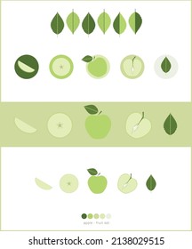Grüner Apfelfrucht-Vektorgrafik-Set. Symbolsammlung. UX Design, Geschichten Highlights, Cover, Icon Vektorset. Für eine fruchtige Marke. Schöne grüne Palette.