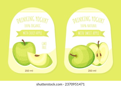 Green Apple Fruit Yogurt Package Label Design Vector Template