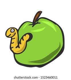 green apple with a funny worm