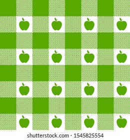 Green Apple Gingham Seamless Vector Pattern. Lime and White Buffalo Check Plaid Tablecloth Print. Food Packaging Background. 