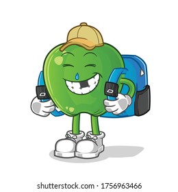 Green apple goes to school cartoon. mascot vector illustration