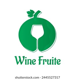 Green apple or grape fruit with leaf flat vector icon and logo design