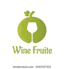 Green apple or grape fruit with leaf flat vector icon and logo design