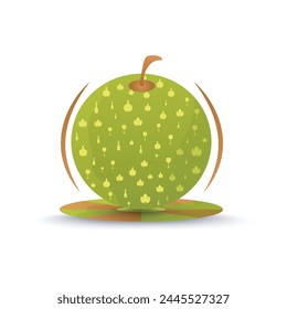 Manzana verde o fruta de uva con el icono plano de la hoja del Vector y diseño del logotipo