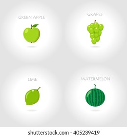 green apple  grapes lime watermelon vector illustration