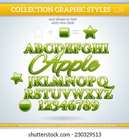 Green Apple Graphic Styles for Design. Graphic styles can be use for decor, text, title, cards, events, posters, icons, logo and other. 