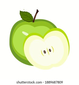Green apple with a half on a white background