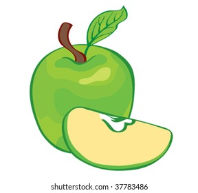 green apple and a half on white background
