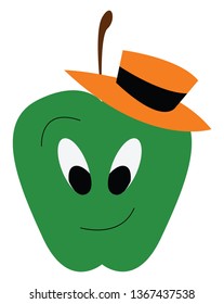 A green apple with a hat vector or color illustration