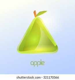 Green apple and healthy fruit design in triangular style for logo, menu, brochure, vector illustration template