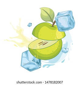 Green apple ice cube - illustration