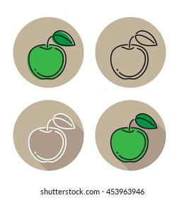 Green apple icon in different styles