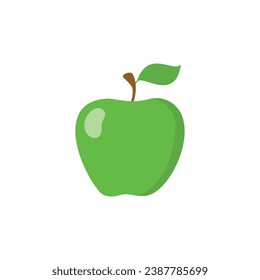 Green apple icon in flat color style. Fresh fruit diet nutrition 