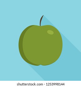 Green apple icon in flat long shadow design with blue background.