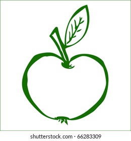 Green apple icon, hand drawing, vector. Isolated on white
