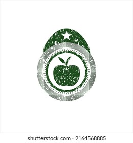 Icono de manzana verde dentro de la distancia de la salida con textura de sello de goma. 