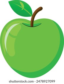 Green apple Icon with green leaf Isolated Vector Illustration On White Background