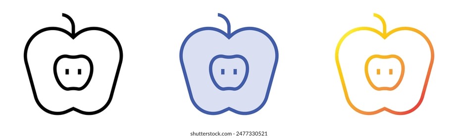 green apple icon. Linear, Blue Fill and Gradient Style Design Isolated On White Background
