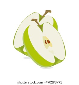 Green Apple Icon. Slice Apple isolated on a white background. Sliced Apple. Granny Smith sliced.