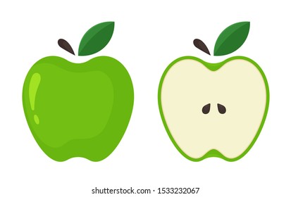 Green Apple Icon. Vector Green apples that are split in half from the white background.